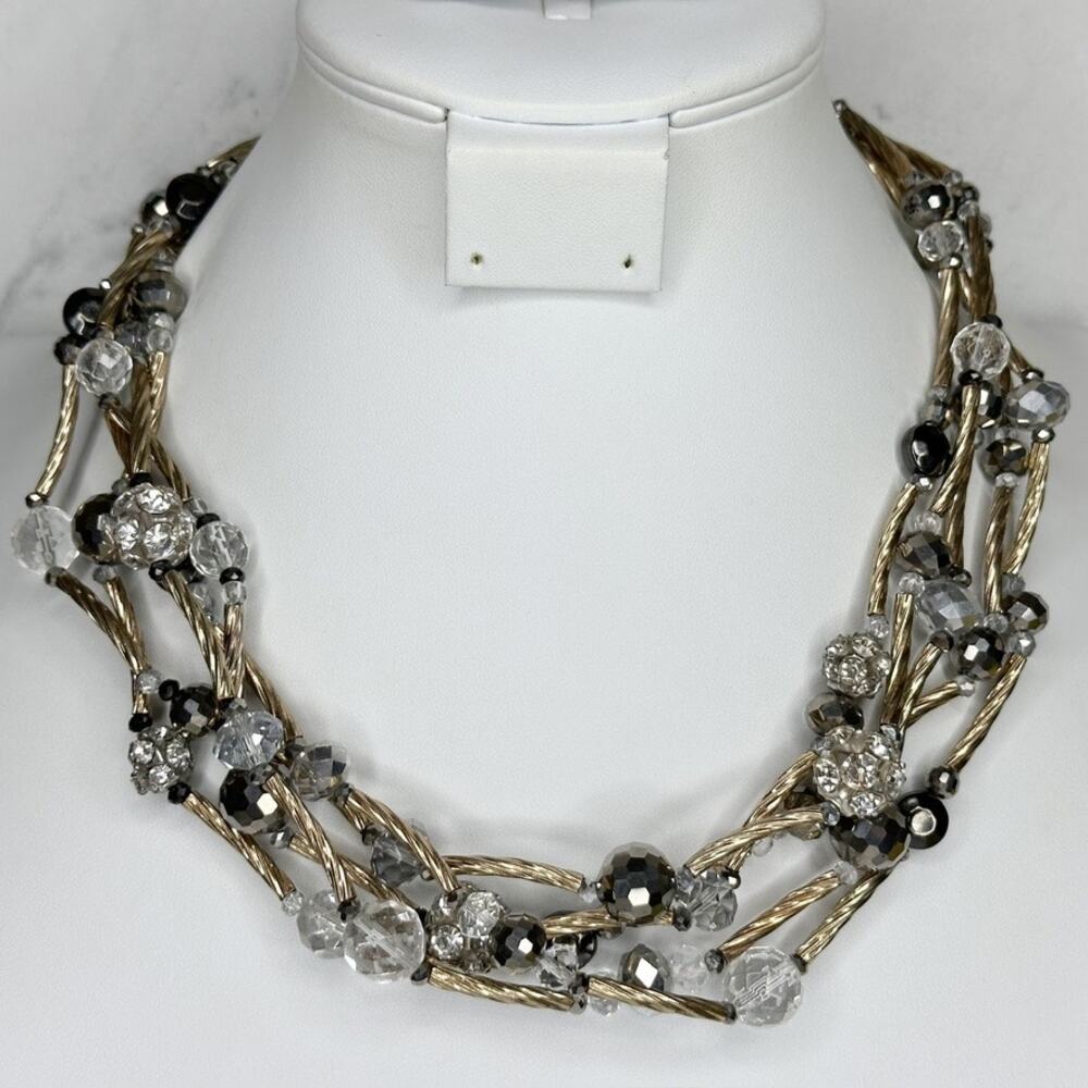 Chico's Chunky Beaded Gold Tone Necklace Faceted Crystal ✨